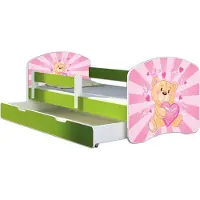 ACMA Jugendbett Kinderbett Junior-Bett Komplett-Set mit Matratze Lattenrost und Rausfallschutz Grün 10 Teddybär 180x80 + Bettkasten