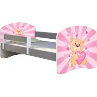 ACMA Jugendbett Kinderbett Junior-Bett Komplett-Set mit Matratze Lattenrost und Rausfallschutz Grau 10 Teddybär 160x80