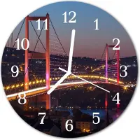 Tulup Glasuhr Wanduhr Küchenuhr Echt-Glas 30fi cm Brücke rot