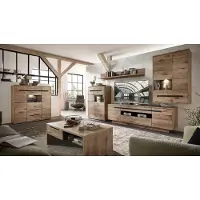 Lomadox Wohnzimmer Komplett Set mit TV Wand und Couchtisch BURNHAM-36 in Eiche Nb. mit graphit