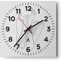 ARTTOR Wanduhr - Quadrat - Glasuhr - Träumerei Frau Skizze - 40x40cm - Schleichendes Uhrwerk - Lautlos - zum Aufhängen bereit - Dekoration Modern - Wanddekoration aus Glas - C4AC40x40-4414