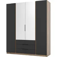 Masseno Drehtürenschrank CAGLIARI 200/239/61,9 cm 4-türig Schlafzimmer Schrank Kleiderschrank mit Spiegel Goldfarben