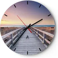 ARTTOR Wanduhr - Rund - Glasuhr - Weg Meer Brücke - 30x30cm - Schleichendes Uhrwerk - Lautlos - zum Aufhängen bereit - Dekoration Modern - Wanddekoration aus Glas - C3AR30x30-4948