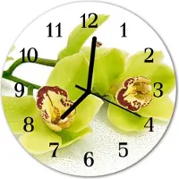 Tulup Glasuhr Wanduhr Küchenuhr Echt-Glas 30fi cm Orchidee grün