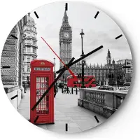ARTTOR Wanduhr - Rund - Glasuhr - Schuppen Telefon London - 40x40cm - Schleichendes Uhrwerk - Lautlos - zum Aufhängen bereit - Dekoration Modern - Wanddekoration aus Glas - C3AR40x40-4326