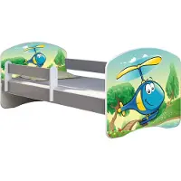 ACMA Jugendbett Kinderbett Junior-Bett Komplett-Set mit Matratze Lattenrost und Rausfallschutz Grau 35 Hubschrauber 140x70
