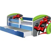 ACMA Jugendbett Kinderbett Junior-Bett Komplett-Set mit Matratze Lattenrost und Rausfallschutz Blau 06 Formel 1 180x80 + Bettkasten
