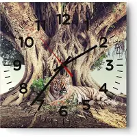 ARTTOR Wanduhr - Quadrat - Glasuhr - Tiger Wild Baum - 30x30cm - Schleichendes Uhrwerk - Lautlos - zum Aufhängen bereit - Dekoration Modern - Wanddekoration aus Glas - C4AC30x30-5124