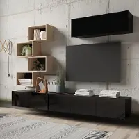 Lomadox Wohnwand in schwarz Hochglanz mit Artisan Eiche Nb. CAIRNS-132, B/H/T ca. 250/200/43 cm