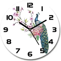 Tulup Wanduhr aus Glas 30fi Glasbild Glasuhr Gehärtetes Glas - schwarze-zeiger - Peacock and flowers