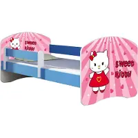 ACMA Jugendbett Kinderbett Junior-Bett Komplett-Set mit Matratze Lattenrost und Rausfallschutz Blau 15 Sweet Kitty 140x70