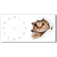 Tulup Wanduhr aus Glas – 60x30 cm - Glasbild - Glasuhr - Gehärtetes Glas - weisse-zeiger - Katze