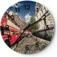 ARTTOR Wanduhr - Rund - Glasuhr - Architektur London Stadt - 40x40cm - Schleichendes Uhrwerk - Lautlos - zum Aufhängen bereit - Dekoration Modern - Wanddekoration aus Glas - C4AR40x40-2405