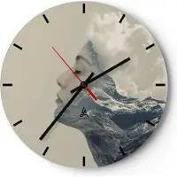 ARTTOR Wanduhr - Rund - Glasuhr - Grafik Frau Berge - 30x30cm - Schleichendes Uhrwerk - Lautlos - zum Aufhängen bereit - Dekoration Modern - Wanddekoration aus Glas - C3AR30x30-4323