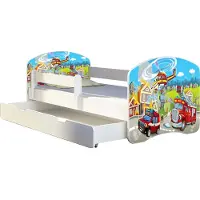 ACMA Jugendbett Kinderbett Junior-Bett Komplett-Set mit Matratze Lattenrost und Rausfallschutz Weiß 36 Feuerwehr 180x80 + Bettkasten