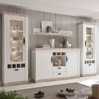 Lomadox Landhaus Wohnwand mit Highboard FERNA-61 Oslo Pinie dunkel und weiß Nb. B/H/T ca. 330x201x44cm