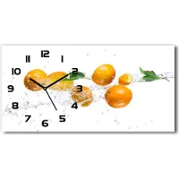 Tulup Wanduhr aus Glas – 60x30 cm - Glasbild - Glasuhr - Gehärtetes Glas - schwarze-zeiger - Orangen und Wasser