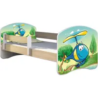 ACMA Jugendbett Kinderbett Junior-Bett Komplett-Set mit Matratze Lattenrost und Rausfallschutz Sonoma 35 Hubschrauber 180x80