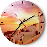 ARTTOR Wanduhr - Rund - Glasuhr - Santorini Griechenland Urlaub - 40x40cm - Schleichendes Uhrwerk - Lautlos - zum Aufhängen bereit - Dekoration Modern - Wanddekoration aus Glas - C3AR40x40-2691
