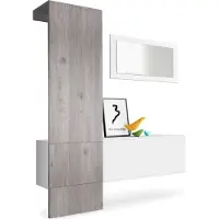 Vladon Garderobe Carlton Set 4, Germany, Garderobenset bestehend aus 1 Garderobenpaneel, 1 Schrankmodul und 1 Wandspiegel, Weiß matt/Eiche Nordic (156 x 193 x 35 cm)