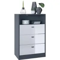 Vladon Kommode Pino V2, Germany, Anrichte mit 3 Schubladen & 1 offenem Fach, Anthrazit matt/Weiß Hochglanz ohne LED (56 x 86,5 x 36 cm)