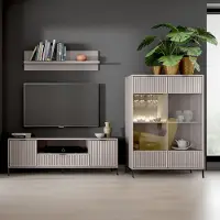 Lomadox Wohnwand Kaschmir beige LAURO-161 modern mit Rillenoptik 3-teilig