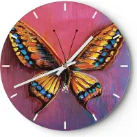 ARTTOR Wanduhr - Rund - Glasuhr - Schmetterling bunt gemalt - 40x40cm - Schleichendes Uhrwerk - Lautlos - zum Aufhängen bereit - Dekoration Modern - Wanddekoration aus Glas - C3AR40x40-5012