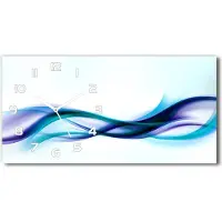 Tulup Wanduhr aus Glas – 60x30 cm - Glasbild - Glasuhr - Gehärtetes Glas - weisse-zeiger - Wellen Abstraktion