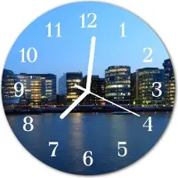 Tulup Glasuhr Wanduhr Küchenuhr Echt-Glas 30fi cm Skyline mehrfarbig