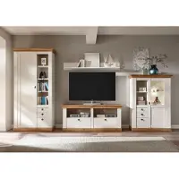 IMV Landhaus Wohnwand 356cm pinie weiß / wotan eiche Anbauwand Schrank