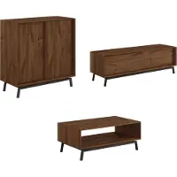 Feldmann-Wohnen Wohnzimmer-Set Modern Loft Wohnwand Massivholz geölt Ausführung wählbar,Weinregal, Lowboard, Couchtisch,Eiche Tabak