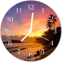 Tulup Glasuhr Wanduhr Küchenuhr Echt-Glas 30fi cm Sonnenuntergang mehrfarbig