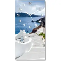 Tulup Wanduhr aus Glas – 30x60 cm - Glasbild - Glasuhr - Gehärtetes Glas -Santorini Griechenland
