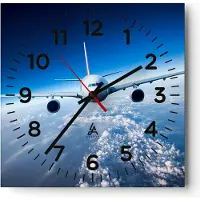 ARTTOR Wanduhr - Quadrat - Glasuhr - Flugzeug himmel wolken flug - 30x30cm - Schleichendes Uhrwerk - Lautlos - zum Aufhängen bereit - Dekoration Modern - Wanddekoration aus Glas - C4AC30x30-2723
