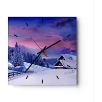 ARTTOR Wanduhr - Quadrat - Glasuhr - Winter Landschaft Frost Schnee - 30x30cm - Schleichendes Uhrwerk - Lautlos - zum Aufhängen bereit - Dekoration Modern - Wanddekoration aus Glas - C3AC30x30-2315