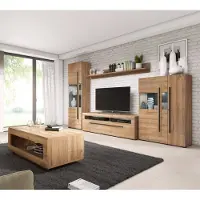 Lomadox Wohnwand Eiche Grandson Nb. inkl. Beleuchtung und Couchtisch TURDA-83 moderner Stil mit Glas Einsätzen und Metallgriffen, B/H/T: ca. 320/204/50 cm