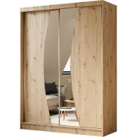 Masseno Schiebetürenschrank VOCE 160 cm Kleiderschrank Schlafzimmer Schrank 2-türig mit Spiegel Eiche Artisan