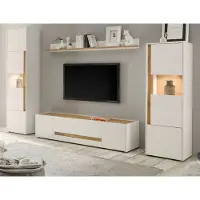 Furn.Design Wohnwand "Center" in weiß mit Wotan Eiche, Schrankwand 4-teilig 310 x 197 cm