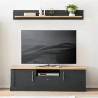 Lomadox 2-tlg Wohnwandset in anthrazit mit Wotan Eiche Nb. im Landhaus Design, B/H/T ca. 158/170/45 cm