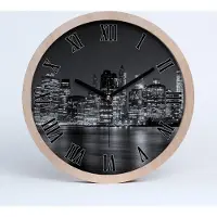Tulup Holzuhr 25fi cm wanduhr - schwarze Spitzen - Manhattan in der Nacht