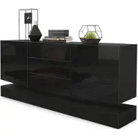 Vladon Sideboard City, Germany, Schwarz matt/Schwarz Hochglanz - Moderne Kommode für Ihr Wohnbereich (178 x 72 x 38 cm)