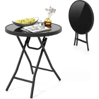 KOMFOTTEU Gartentisch aus gehärtetem Glas, 46 cm Beistelltisch klappbar mit Metallrahmen, runder Esstisch für Terrasse, Balkon, Seitentisch für Innen und Außen (Schwarz)