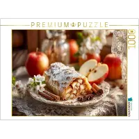 CALVENDO Puzzle Traditioneller Apfelstrudel mit Zimt und Puderzucker auf rustikalem Teller | 1000 Teile Lege-Größe 64x48cm Foto-Puzzle für glückliche Stunden