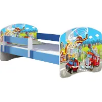 ACMA Jugendbett Kinderbett Junior-Bett Komplett-Set mit Matratze Lattenrost und Rausfallschutz Blau 36 Feuerwehr 180x80