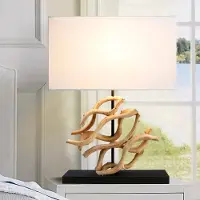 Invicta riess-ambiente Tischlampe WAVE 60cm weiß natur Massivholz Baumwollschirm E27