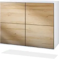 Vladon Kommode Rova V3, Moderner Küchenschrank mit 4 Push-to-Open Türen Weiß matt / Eiche Natur (92,5 x 73.5 x 35)
