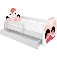ACMA Tiere VII Kinderbett Jugendbett Junior-Bett Komplett-Set mit Matratze Rausfallschutz Lattenrost (03 Einhorn, 180x80 cm + Bettkasten)