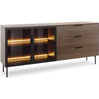 Masseno Kommode GLORIA 181,3 cm Sideboard mit LED 3 Schubladen und 2 Türen für Wohnzimmer Schlafzimmer Modern 181,3x39,3x82,6 cm Eichefarben