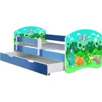 ACMA Jugendbett Kinderbett Junior-Bett Komplett-Set mit Matratze Lattenrost und Rausfallschutz Blau 30 Dino 160x80 + Bettkasten