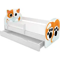 ACMA Tiere VII Kinderbett Jugendbett Junior-Bett Komplett-Set mit Matratze Rausfallschutz Lattenrost (02 Katze, 160x80 cm + Bettkasten)